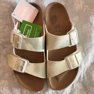 Papillio Vegan Dual-Buckle Sandals in Light Beige Camo